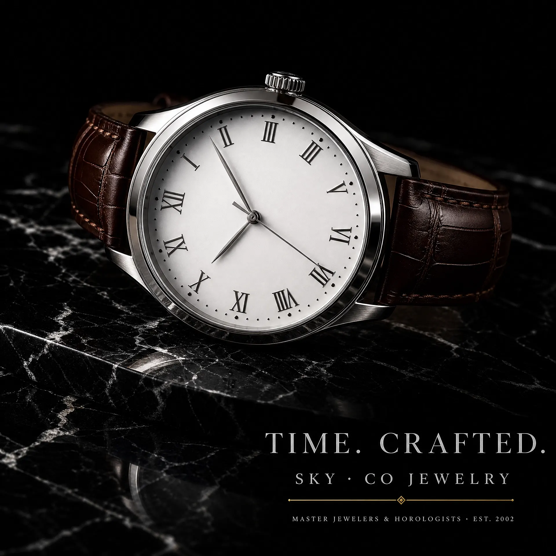 Watchmaker servicing a luxury mechanical timepiece movement at Sky & Co Jewelry