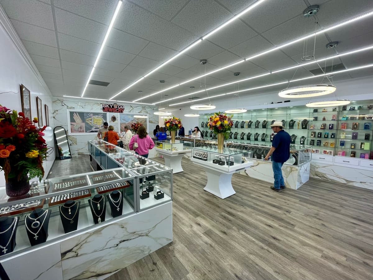 Full store interior with marble display cases