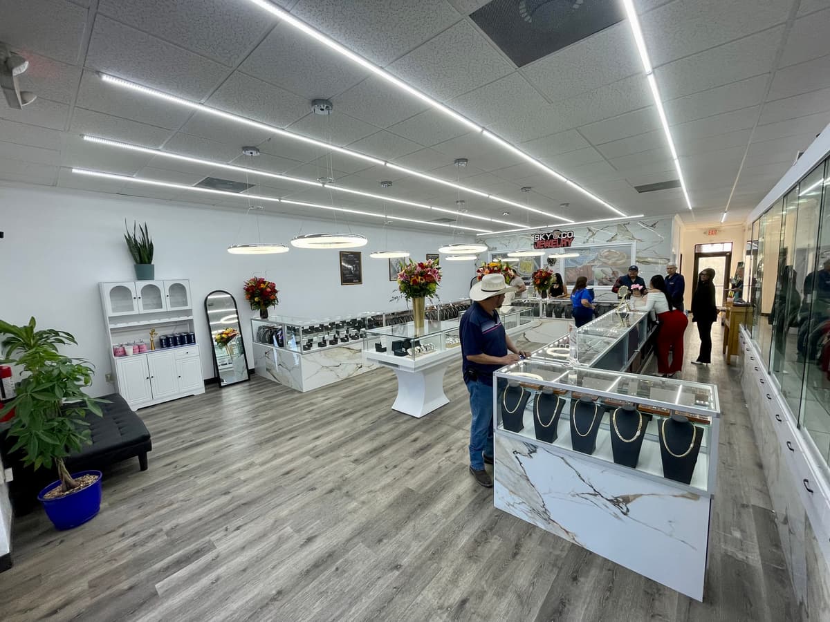 Left side of store with white display furniture