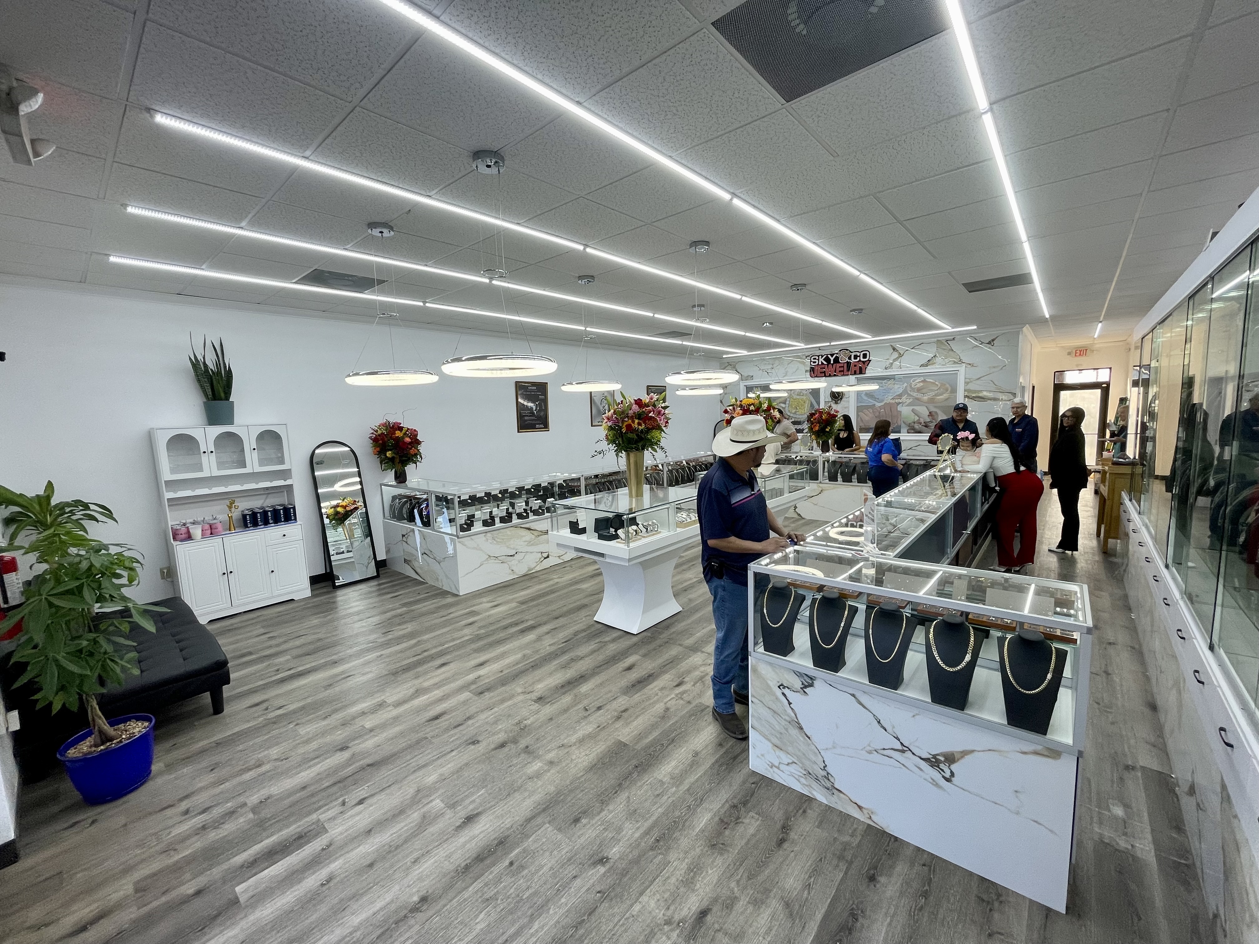 Left side of store with white display furniture